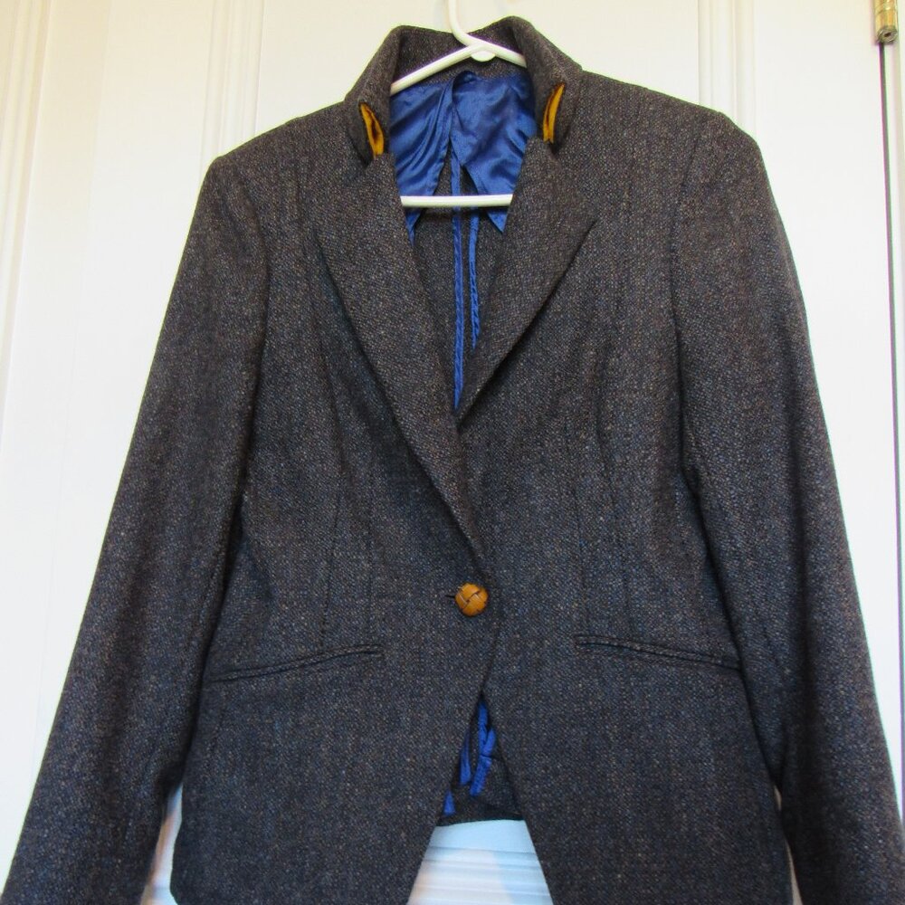 Circle of Gentlemen Women Blazer, Wool, Brown/Blue/Yellow, sz. 38(EU), S,